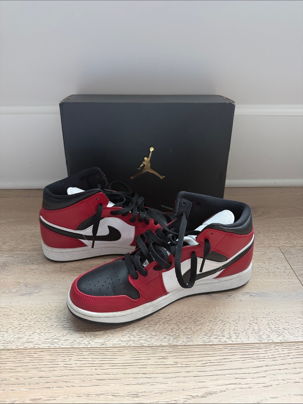 Air Jordan 1 mid Red, Black & White High-Top Sneakers